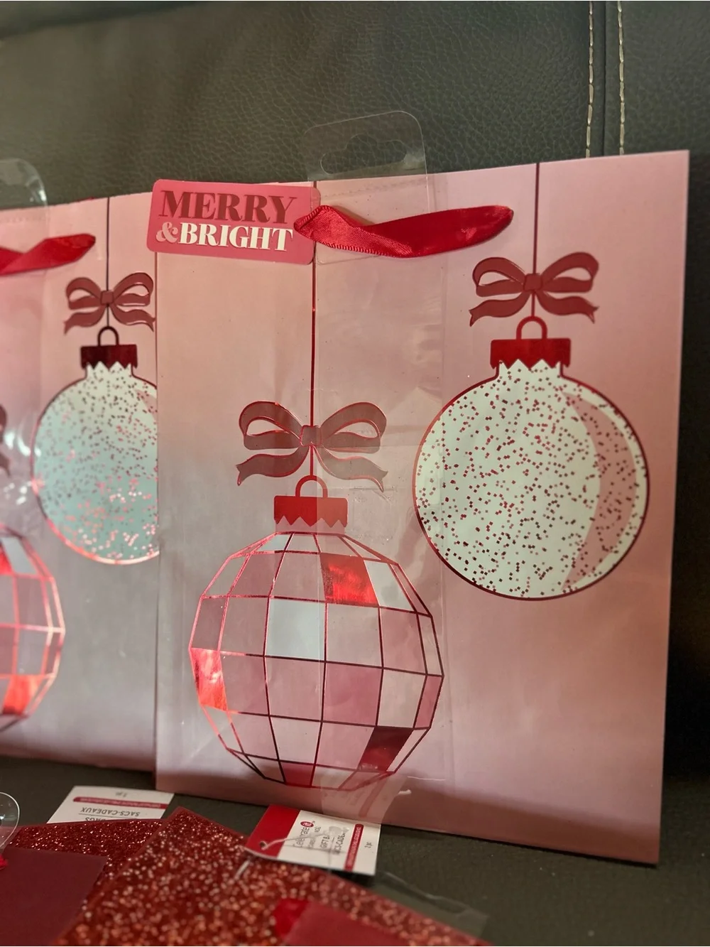 Celebrate It Red Glitter and disco Holiday Gift Bags